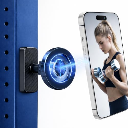 LEPHYON Magnetic Phone Holder for Gym, Ultra Strong Magnet Phone Mount for Exercise Equipment, Compatible with iPhone Samsung All Cell Phones, Adjustable 360° Rotation, No-Slip Workout Accessory