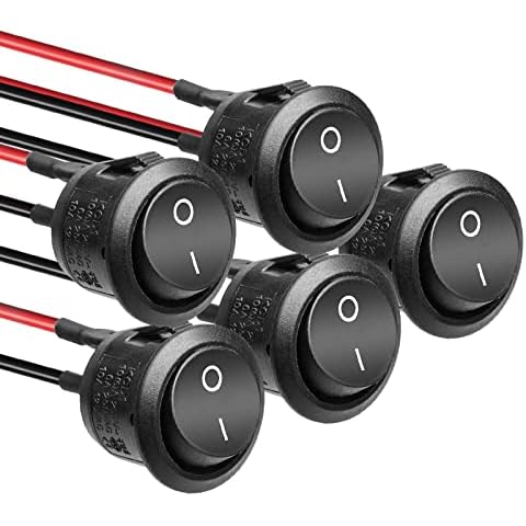 QTEATAK KCD1 On/Off Pre-Wired 2-Pin 2-Position Snap 10A/125V, 6A/250V Round Boat Rocker Switch-5Pack Cover