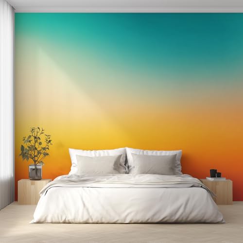 Papier peint panoramique ombré sarcelle orange intissé 450x315 cm ssh-2 - 4