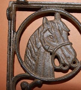 (Set of 2) Horse Ranch Kitchen Open Shelving Shelf Brackets Corbels, Rustic Cast Iron, 8 3/4", B-4