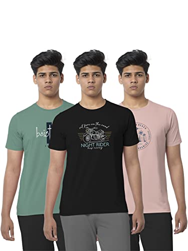 Image of BULLMER Black Trendy Typographic Printed Round Neck Half Sleeve Tshirt for Men