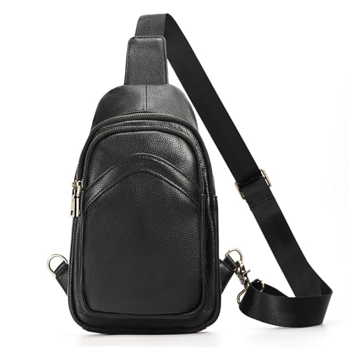 Glorixen Genuine Leather Luxury Crossbody Sling Bag for Men Fashion Shoulder Bag Casual Travel Daypack (Black)