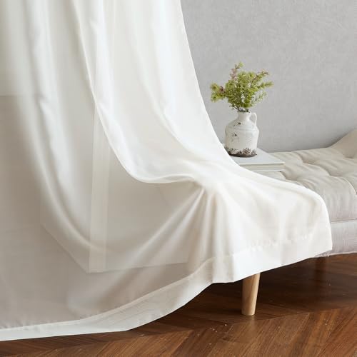 Image of NICETOWN Beige Sheer Long Curtains 102 inches, Grommet Elegant and Airy Window Treatments Translucent Lightweight Drapes for Living Room /Bedroom, 2 Panels, W54 x L102