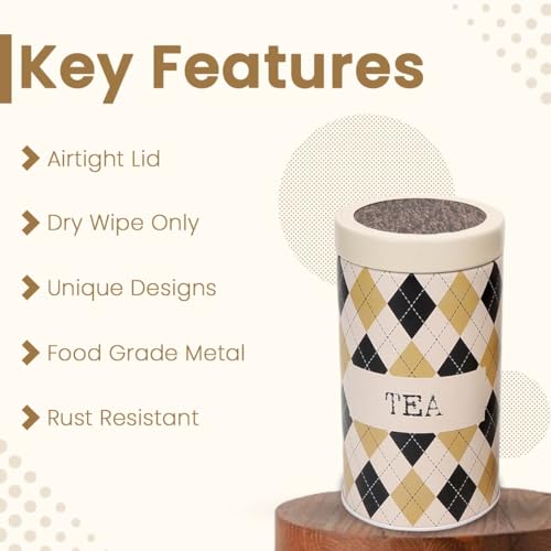 Image of Brit Collection Airtight Kitchen Container| Set of 3-850ML| Beige Black | Metal Storage Jars for Tea, Coffee & Sugar| Vacuum Sealed, Moisture Proof, Food Grade Canisters for Freshness