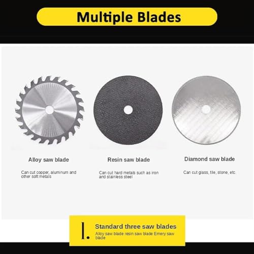 Mini Electric Table Saw, 60W Cutting Machine Craft Saw with 3 Saw Blades, Cutting Thickness 15Mm, Rotation Speed 5000R/min, Small Multi-angle Cutting Machine for Wood Glass Stone - Image 3