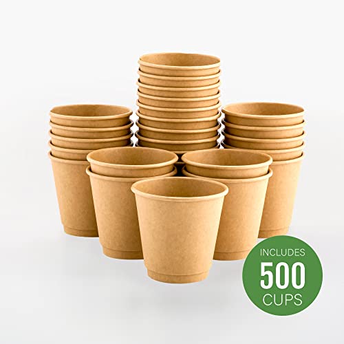 Image of Restaurantware 8-Ounce Disposable Cups, Pack of 500 Rippled Wall Hot Cups - Lids Sold Separately, Double Wall and Kraft Paper Insulation, Ideal for Serving Coffee, Hot Chocolate, Tea, and More