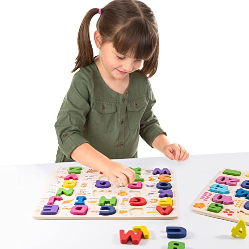 Xjyqjd Wooden Alphabet Puzzle For Toddlers, 3 In 1 Lower Case Alphabet Letter Puzzles Abc Uppercase & Lowercase & Number Puzzle Set For Preschoolers Kids Ages 3-5 Alphabet Learning Educational Toy #TOP1