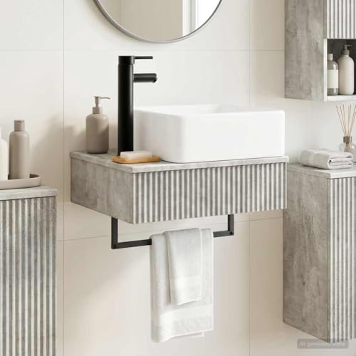Lavabo de pared gris de madera para aseo compacto y suspendido 3