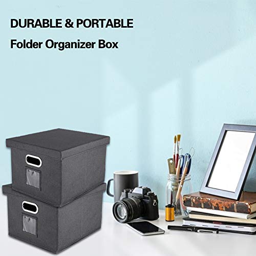 File Organizer Box, 2 Pack File Boxes for Hanging Files with Lid, Office File Storage Box with Lid Collapsible Linen File Cabinet with Separator Paper - Thumbnail 5