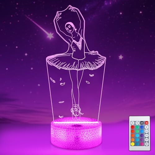Image of FULLOSUN Ballet Dancing Gifts, 3D Illusion Lamp Night Light with Remote Control 16 Colors Changing Gifts for Mom and Girls, Birthday Gift, Wedding Grandmother Graduation Gifts