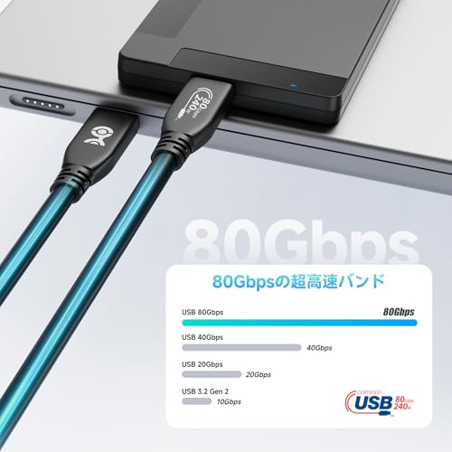 [USB-IF認証] Cable Matters 80Gbps USB4 ケーブル 1.2m、[8K 120Hz / 4K 480Hzビデオ・240W充電・80Gbpsデータ] USB 4.0 Gen 4 / USBC ケーブル、Thunderbolt 5/4 / MacBook/XPS/Surface Pro対応 - ブラック