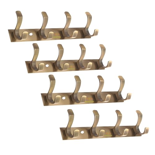 Image of Heavy Duty S Type Stainless Steel Cloth Hanger Suitable for Bathroom Bedroom Kitchen Wall Hook Rail Hanging Scarf Coat Keys Tie Towel Door Robe (Pack of 4, 4 Pin Antique)