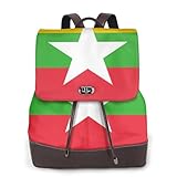 FOWIYRH Sac � dos pour femme imprim� drapeau du Myanmar - Sac � dos en cuir tendance pour le travail, les voyages, la randonn�e - Sac � dos d�contract� pour femme