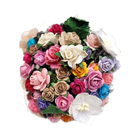 100+ Bouquet Flowers Ball Mixed Color Artificial Mulberry Paper Rose Flower Wedding Scrapbook DIY Craft Scrapbook Pink Scrapbooking Bouquet Craft Stem Handmade Rose Valentines Anniversary Cover