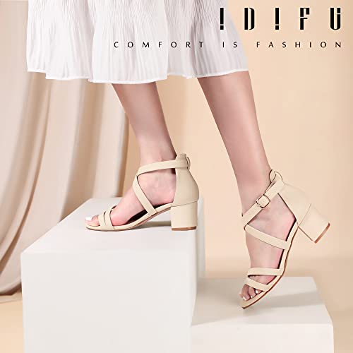 Image of IDIFU Women's Block Low Chunky Heel Strappy Sandals Open Toe Ankle Strap Dress Wedding Evening Shoe for Women Bridal