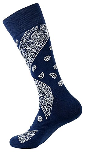 LEAF Paisley Design Cotton Mens Socks (One Size, Navy)