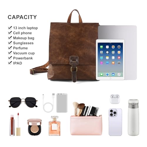 Image of Women's Fashion Backpack Purse Multipurpose Design Convertible Satchel Handbags Shoulder Bag Travel bag (Brown)