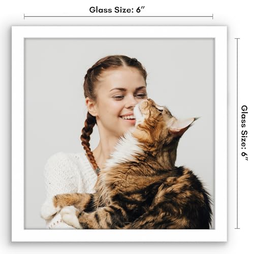 Americanflat 6x6 Picture Frame with Shatter-Resistant Glass - Streamline Collection - Thin Border Square Frame for Tabletop and Wall Display - Hanging Hardware and Easel Stand Included - White