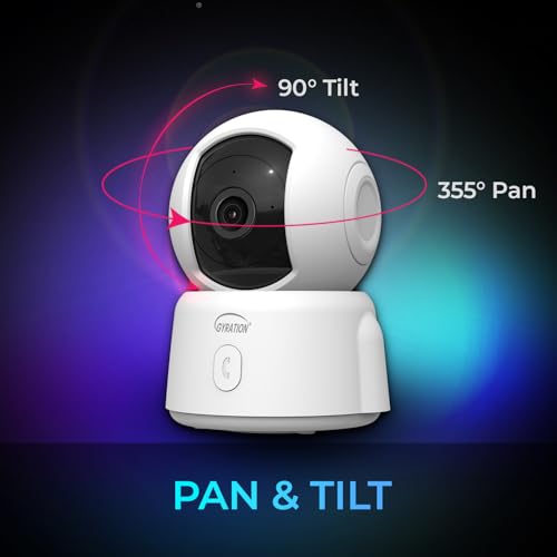 Gyration 1080P 360 Degree Indoor WiFi Home Security Camera for Pet/Baby/Elder/Nanny, Night Vision, Siren, Free 3-Day Recording in Cloud Storage for 2 Years, SD Storage, Compatible with Alexa & Google