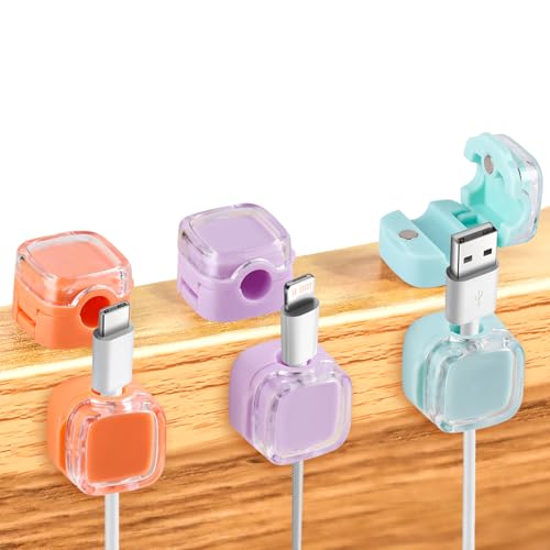 6 Pack Clips Magnéticos para Cables - Organizador Magnético para Cables, Clips Adhesivos para Cargador, Soporte para Cables USB para Hogar, Oficina, Coche, Pared, Escritorio, Teléfono, Mesita de Noche (Colores Mixtos)