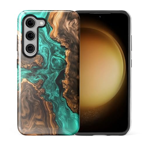 Coque Samsung S23 marbre vert et grain de bois chic premium