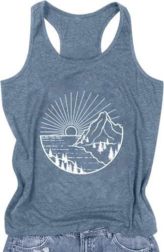 Womens Tank Tops Summer Racerback Graphic Tanks Beach Vacation Tops Loose Running Athletic Sleeveless Shirt Cami