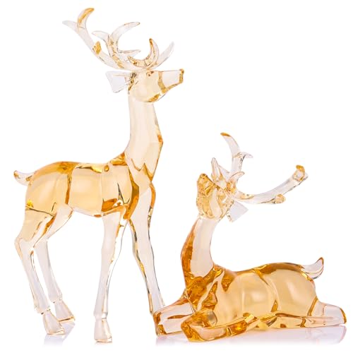 XMGZQ Gold Acrylic Reindeer Christmas Decorations Indoor,2Pcs Acrylic Clear Reindeer