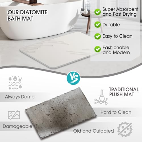 Image of ZIKIBL Stone Bath Mat Diatomaceous Earth Shower Mat Super Absorbent Non-Slip Diatomite Stone Bath Mats for Bathroom Floor Quick-Drying Natural Easy to Clean(24 * 16'')