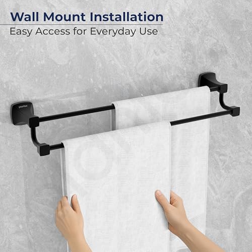 Image of Plantex Dual Towel Rod for Bathroom /Space Aluminium Towel Hanger /24inch Towel Holder /Bathroom Accessories - Pack of 1 (Powder Coated Black)
