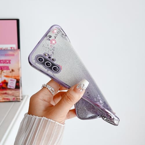 Image of for Note 10 Plus Case,Galaxy Note 10 Plus case for Women Gradual Change Glitter Crystal Soft TPU Butterfly Floral Heart Clear Protective Cover with Strap for Galaxy Note 10 Plus (Purple)