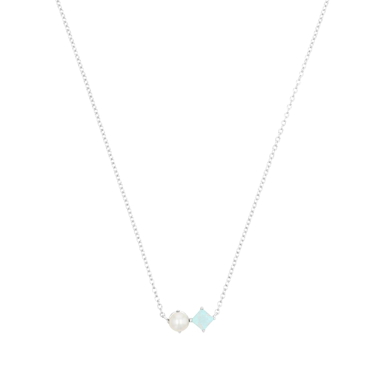 NOELANI Kette mit Anhänger 925 Sterling Silber Damen Halsschmuck, mit Schmuckstein synth., mit Süßwasserzuchtperle, 40+5 cm, Blau, Kommt in Schmuck Geschenk Box, 2039640