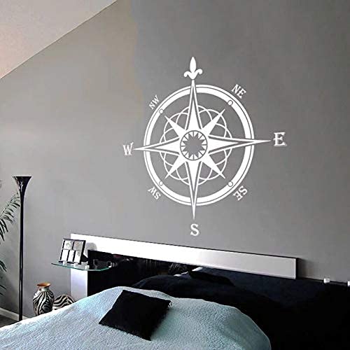 Adhesivo de pared con brújula vintage, adhesivo de pared en blanco y negro, añade interés a la habitación y crea un ambiente aventurero, adhesivo de pared de vinilo extraíble 57X57 Cm