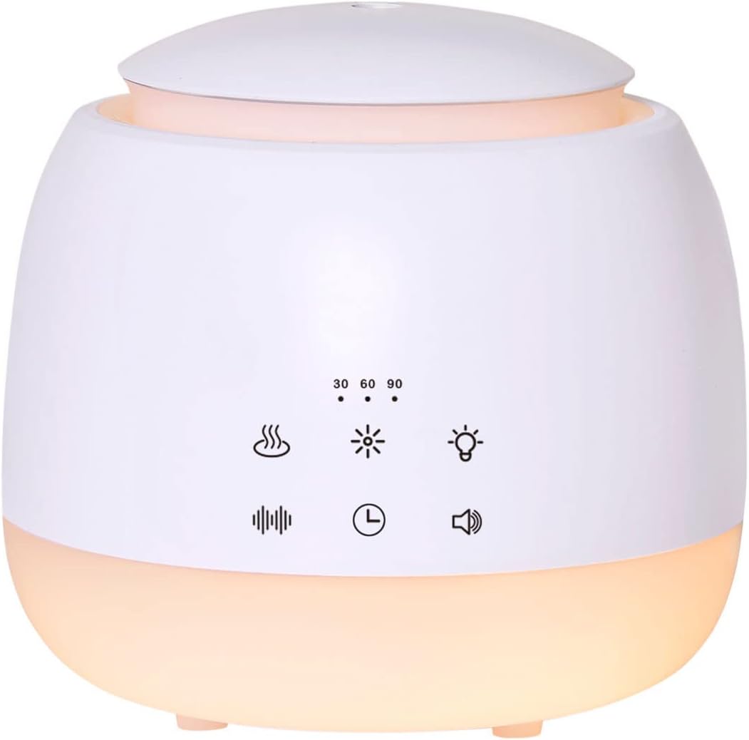 Sleep Sound Machine with Diffuser,Aromatherapy Essential Oil White Noise Machine,Mist Humidifier with 7 LED Color Lights,10 Soothing Sounds,Night Light,Timer, Waterless Auto Shut Off(White)