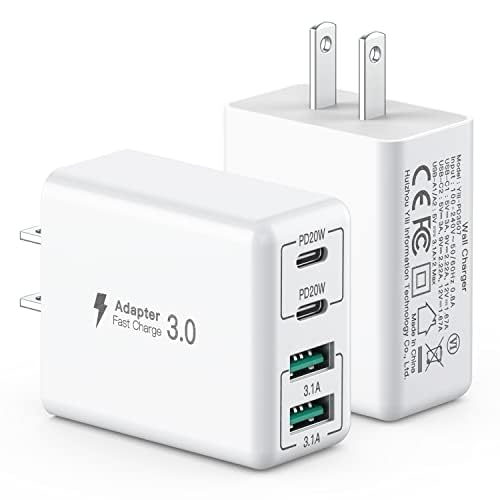 sccvee [2 Pack] USB C Wall Charger, 40W 4-Port USB C Charger Block,Fast Charging Block Dual Port PD+QC Wall Plug Multiport Type C Compatible with