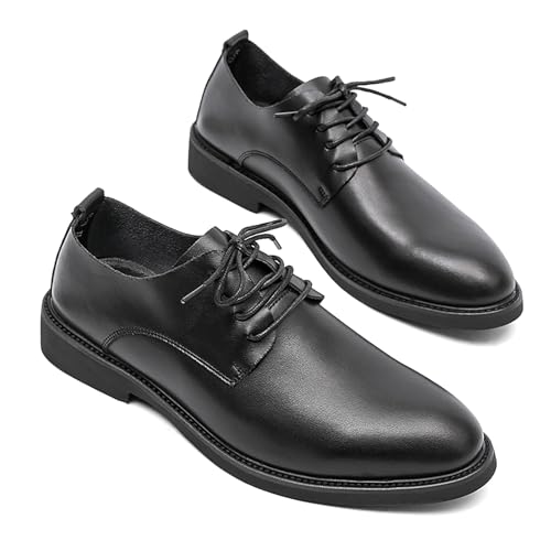 Mens Black Leather Dress Shoes Classic Pointed Toe Lace Up Derby Oxfords - Comfortable Nonslip for Formal Business