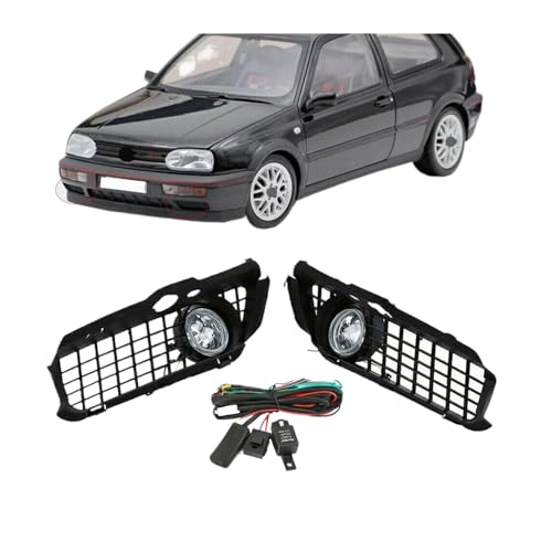 1Pair Car Front Bumper LED Fog Lamp Grille Cover Compatible For VW Golf Compatible For Jetta MK3 Cabrio 1993-1998 White Drl Driving Fog Light—L48A