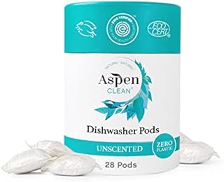 Unscented Dishwasher Pods by AspenClean, 28 Count, Zero Plastic, Plant-Based Natural Dishwasher Detergent Pacs - Powerful Eco-Friendly, Pet & Baby Safe, EWG Verified™ & A Rated
