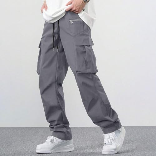 GOFULY Mens Cargo Pants Elastic Waist Relaxed Fit Short Pants Casual with Pockets Solid Fashion Fall Trouser Outdoor Clothes2