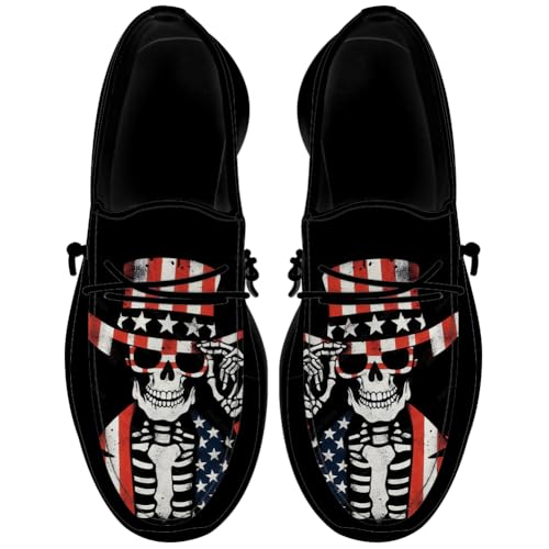 Quorax Men's Skull Loafers American Flag Slip-on Shoes Causal Shoes Gifts for Women Men