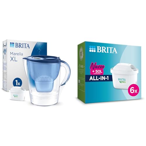 BRITA Jarra con filtro de agua Marella XL azul (3,5 l) incl. 1x cartucho MAXTRA PRO All-in-1 & Cartucho de filtro de agua MAXTRA PRO All-in-1 pack 6 NUEVO