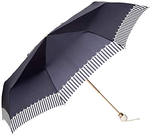 [ハウ] H・A・U 耐久・耐風骨 折りたたみ傘 無地ストライプ 折傘 グラスファイバー レディース 婦人 ネイビー 日本 55㎝ (日本サイズM相当)
