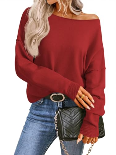 Image of Saodimallsu Womens Off The Shoulder Sweater Boat Neck Batwing Sleeve Knit Pullover 2025 Cute Casual Trendy Jumper Tops