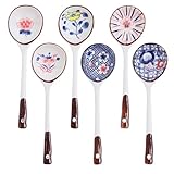 6Pcs Soup Spoons, Asian Ceramic Spoons Long Handle Japanese Soup Spoon Chinese Soup Spoons Ramen Spoons Easy to Hold for Ramen Wonton Noodles Miso Dumplings