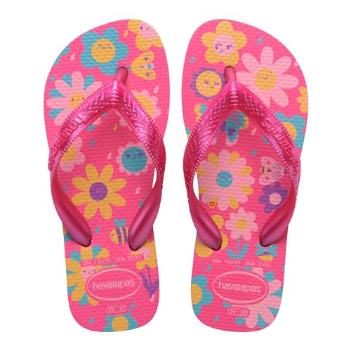 Havaianas   Kids Flores, Chanclas, Cómodas, Duraderas y Divertidas, Suela con Estampado Floral, Tiras Metalizadas y Suela Antideslizante, Niñas
