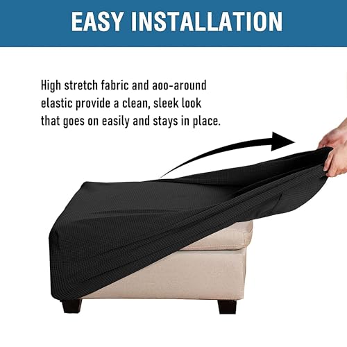 qiden Square Footstool Cover Jacquard Plush Thicker Large Stretch Pouffe Cover Anti-Slip Ottoman Slipcovers With Elastic Bottom, Machine Washable-Black-XLarge - Cosy Home Interiors qiden Square Footstool Cover Jacquard Plush Thicker Large Stretch Pouffe Cover Anti-Slip Ottoman Slipcovers With Elastic Bottom, Machine Washable-Black-XLarge - Image 7