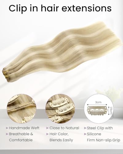 Image of LaaVoo Clip In Hair Extensions, Blonde Highlights, 14 Inch 5Pcs 80g | Clip In Hair Extensions Real Human Hair Form Highlighted Hair Effects, For Wedding, And Prom Occasions