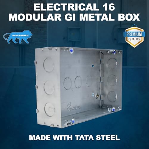Image of Forus 16 Module Concealed GI Modular Box | 18 Gauge Heavy Duty Galvanized Iron Junction Box | Rustproof Flush Mount Electrical Switch Box 9x6 Inch for Home & Office Wiring (1 Pc)