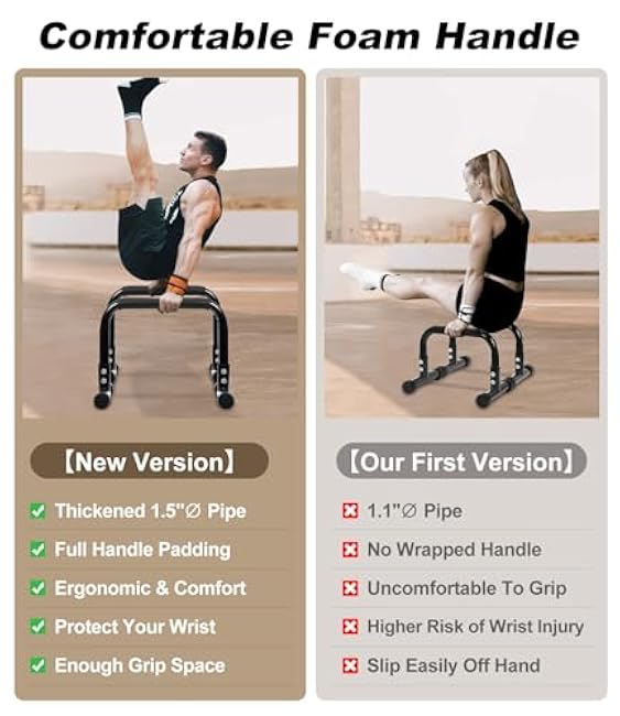 TABEKE Push Up Bar, 14'' High Steel Parallettes & Dip Bar with Full Coverage Foam Handle, Heavy-Duty Calisthenics Parallel Bars for L-Sit, Dips, Home Gym Strength Training Workout