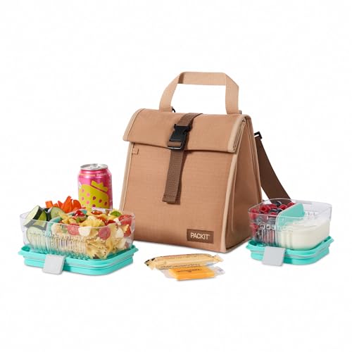 PackIt Freezable Houston Lunch Bag, Almond, 6.1L Capacity, Collapsible, Built with ECOFREEZE Technology (Built-in Ice Packs) with Rolltop & Buckle Closure with Adjustable Crossbody Strap by PackIt - Image 5