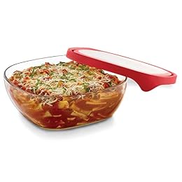 Libbey Serve It Square Glass Containers with Red Lids, 12.5-cup, Set of 2